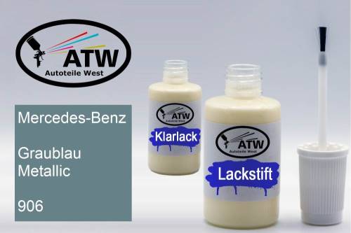 Mercedes-Benz, Graublau Metallic, 906: 20ml Lackstift + 20ml Klarlack - Set, von ATW Autoteile West.